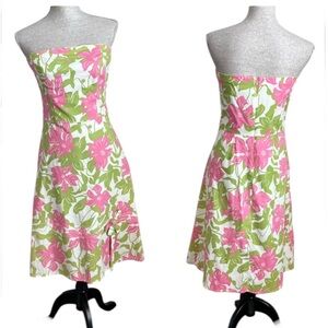 Charlotte Russe Vintage 90s Strapless Pink Green Floral Dress 9 Juniors